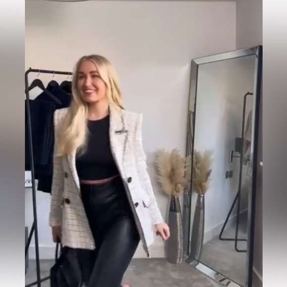 ZARA DOUBLE BREASTED TEXTURED WEAVE JACKET - Picture 9 of 16